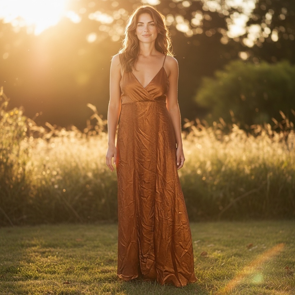 Lulus Constantine Rust Orange Satin Maxi Dress, New with Tags